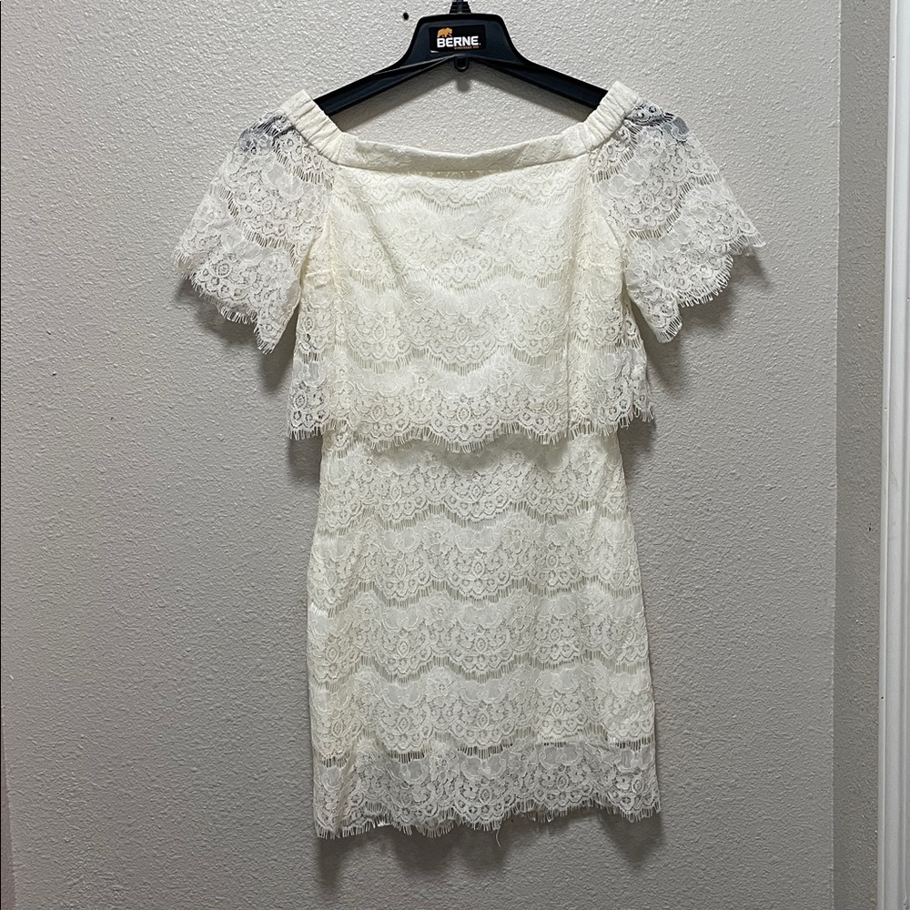 May & July Elegant White Lace Off-Shoulder Dress
